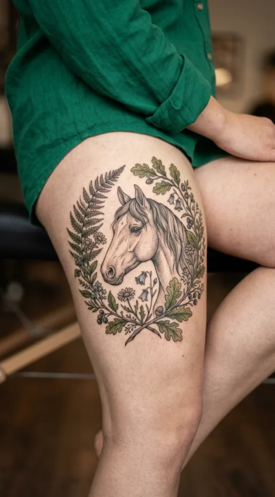 Horse Head with Botanical Frame