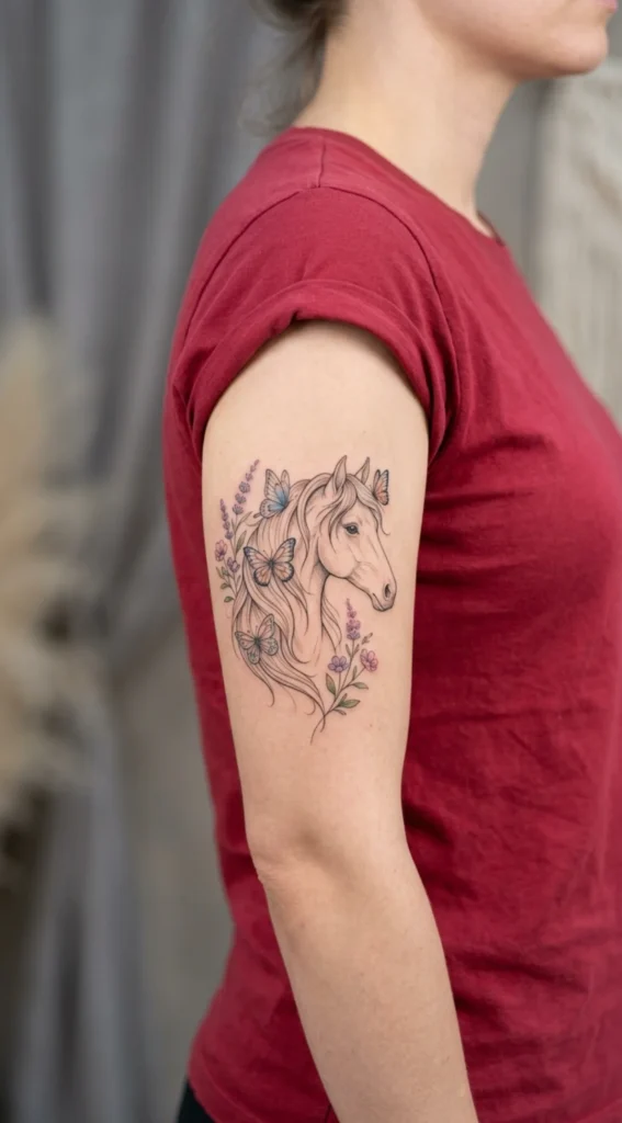 Horse with Butterfly and Floral Details