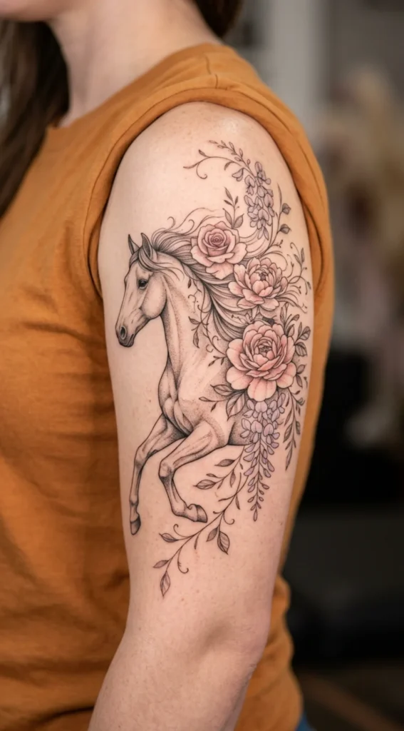 Horse with a Flowing Floral Mane