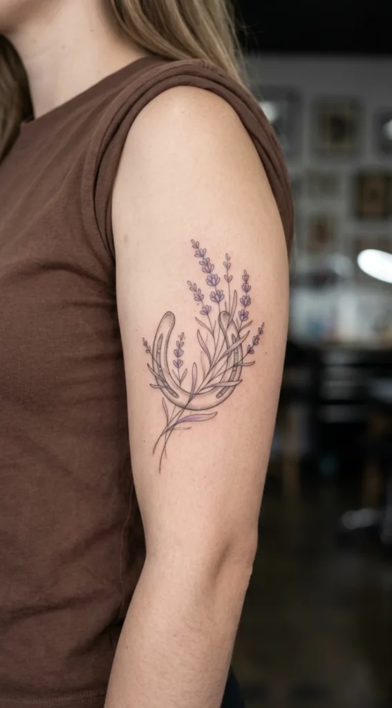 Horseshoe and Lavender Flower Tattoo