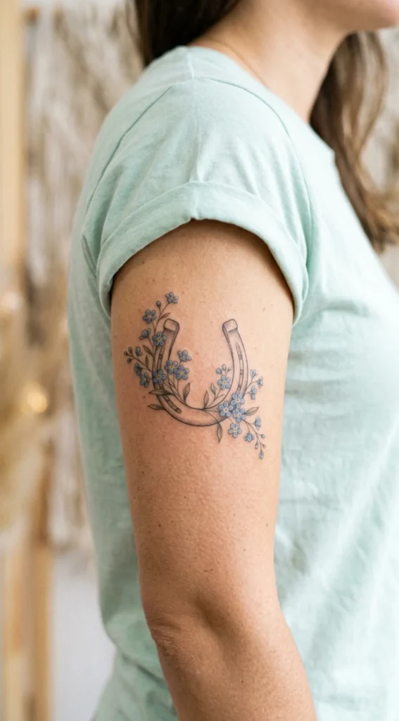 Horseshoe with Forget Me Not Flowers
