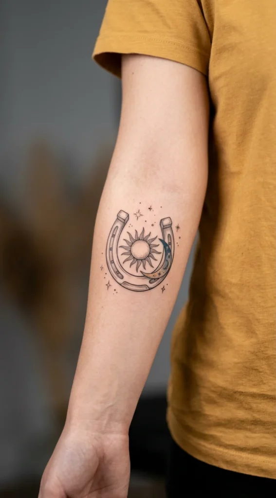 Horseshoe with Sun and Moon Elements