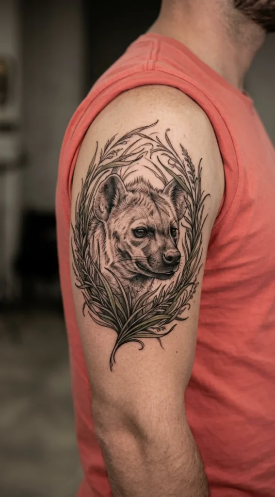 Hyena Head Surrounded by Wild Grass