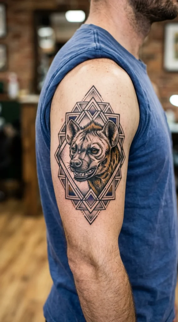 Hyena Head With African Geometric Frame