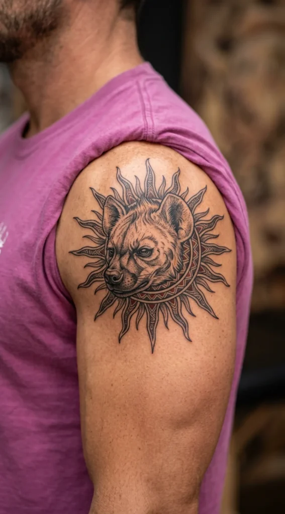 Hyena Head With African Sun Motif