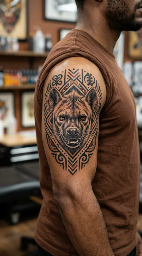 Hyena Head With Tribal African Patterns