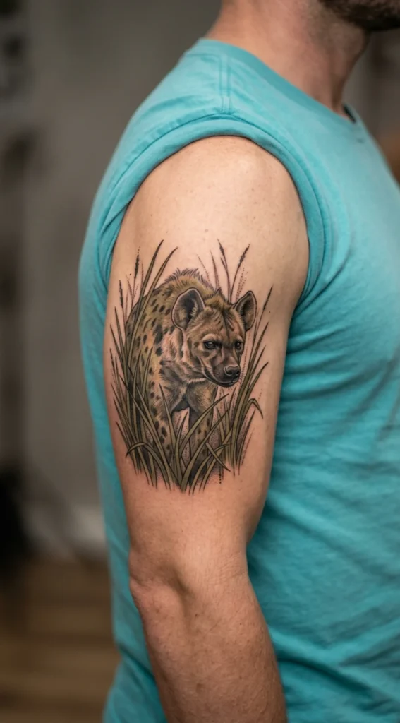 Hyena Walking Through Tall Grass