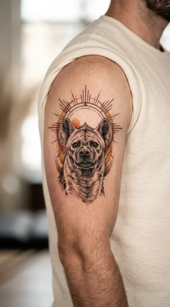 Hyena With African Sun Behind Head