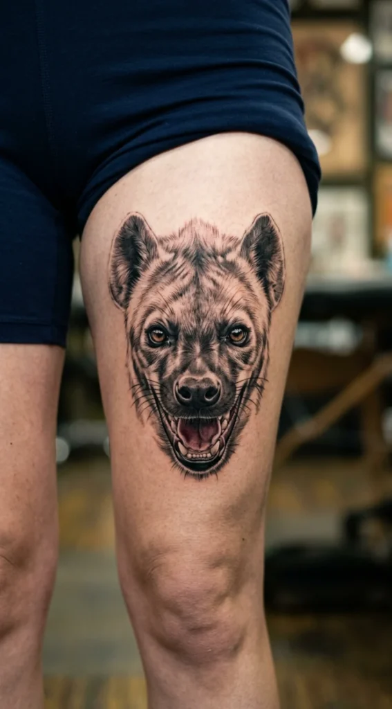 Laughing Hyena Face With Detailed Eyes