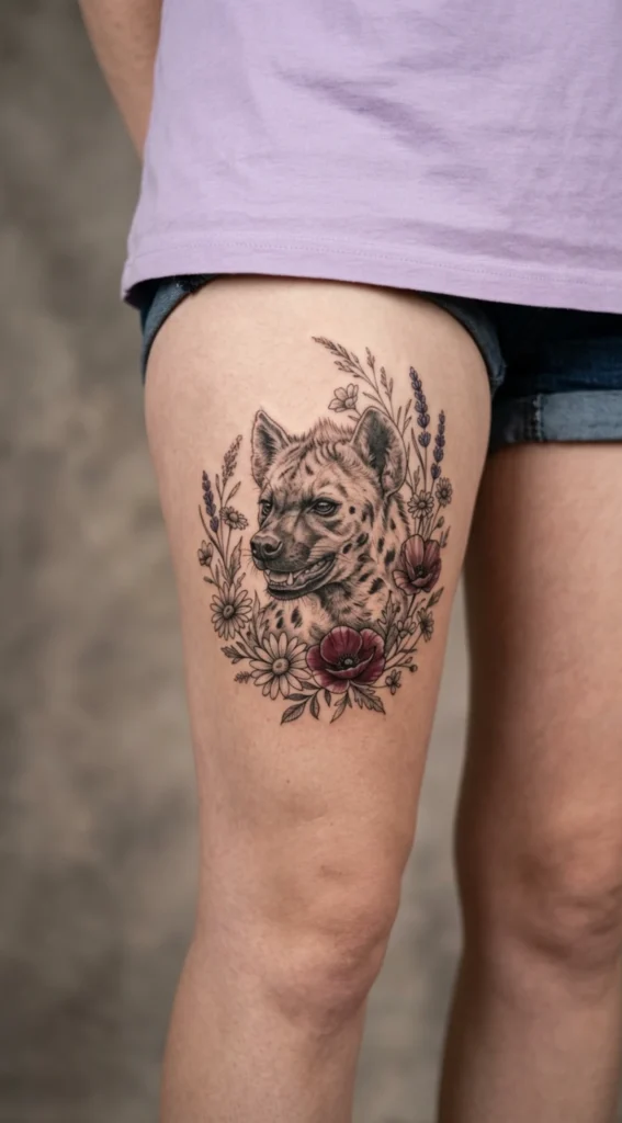 Laughing Hyena Surrounded by Wildflowers