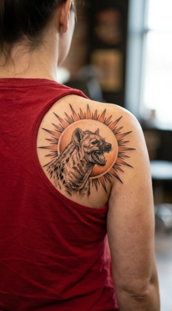 Laughing Hyena With African Sun Elements