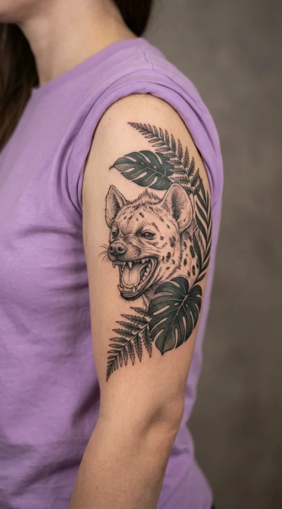 Laughing Hyena With Decorative Leaf Details