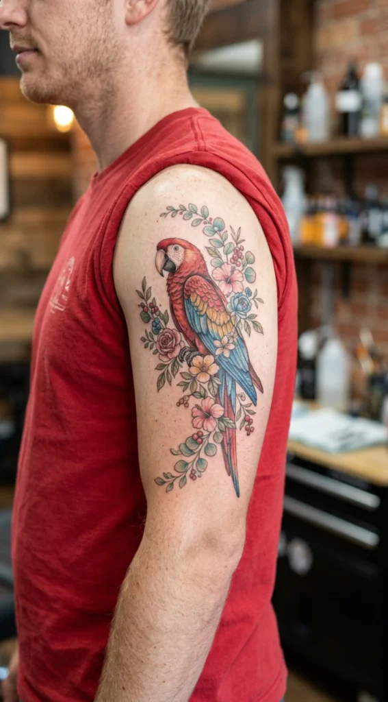  Macaw with Flower Garland
