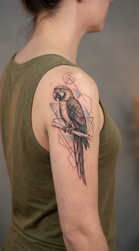 Macaw with Geometric Color Accents
