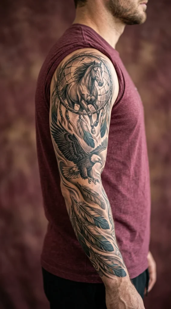 Mustang Full Sleeve with Eagle Feathers