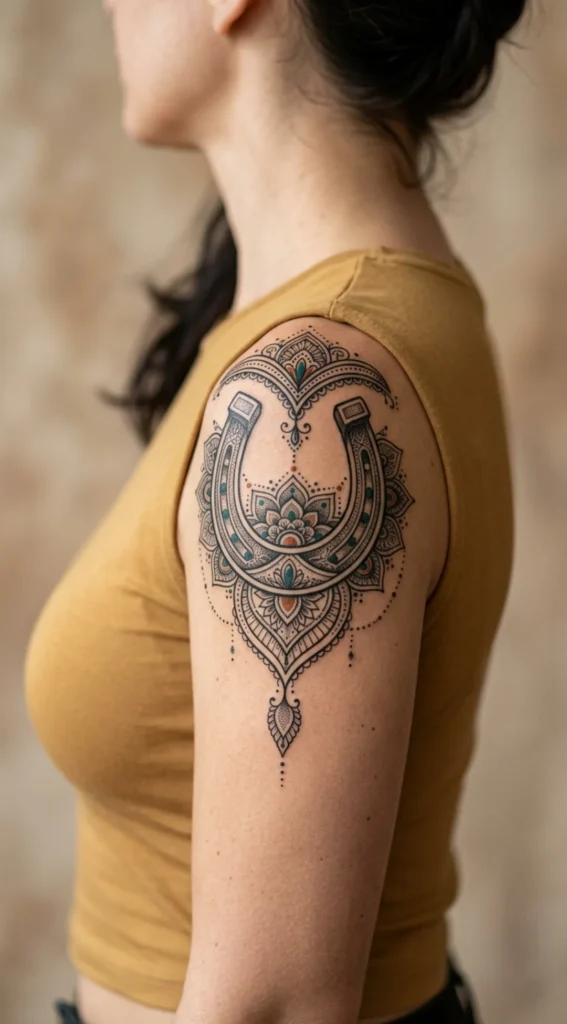 Ornamental Horseshoe Shoulder Tattoo