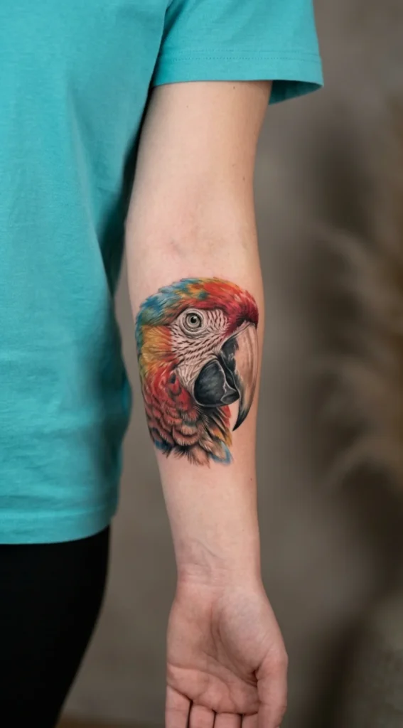 Parrot Head Portrait with Vibrant Feather Details