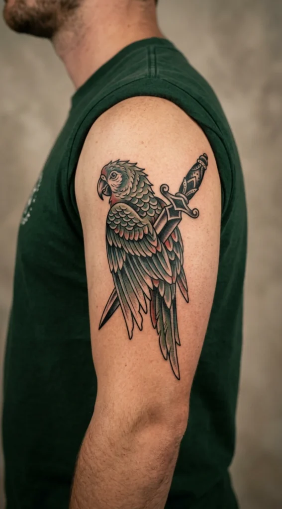 Parrot with Dagger Through Feathers