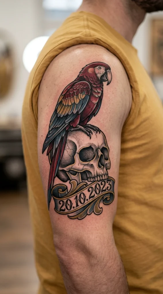 Parrot with Skull and Banner