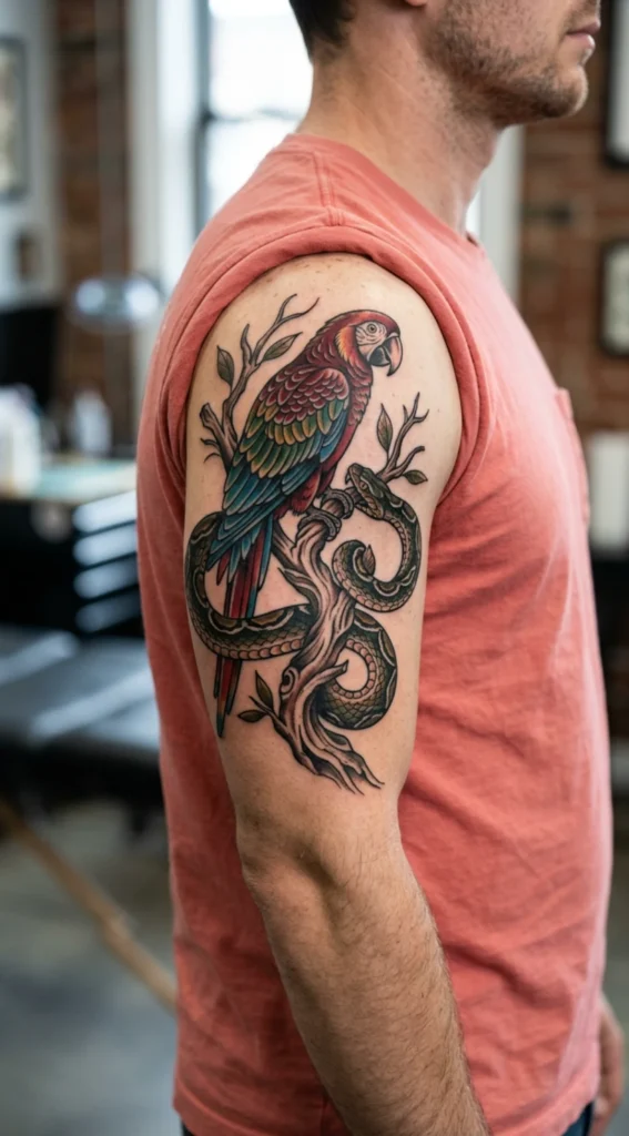 Parrot with Wrapped Snake