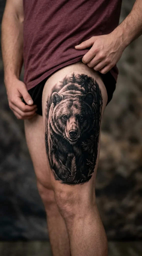 Realistic Bear With Forest Shadows