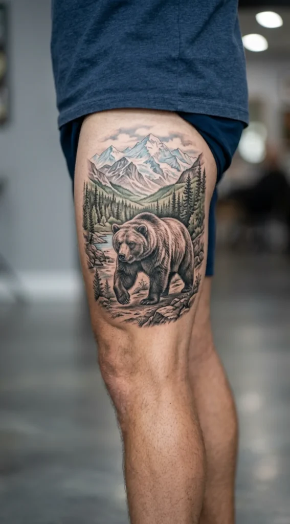 Realistic Bear in Mountain Landscape