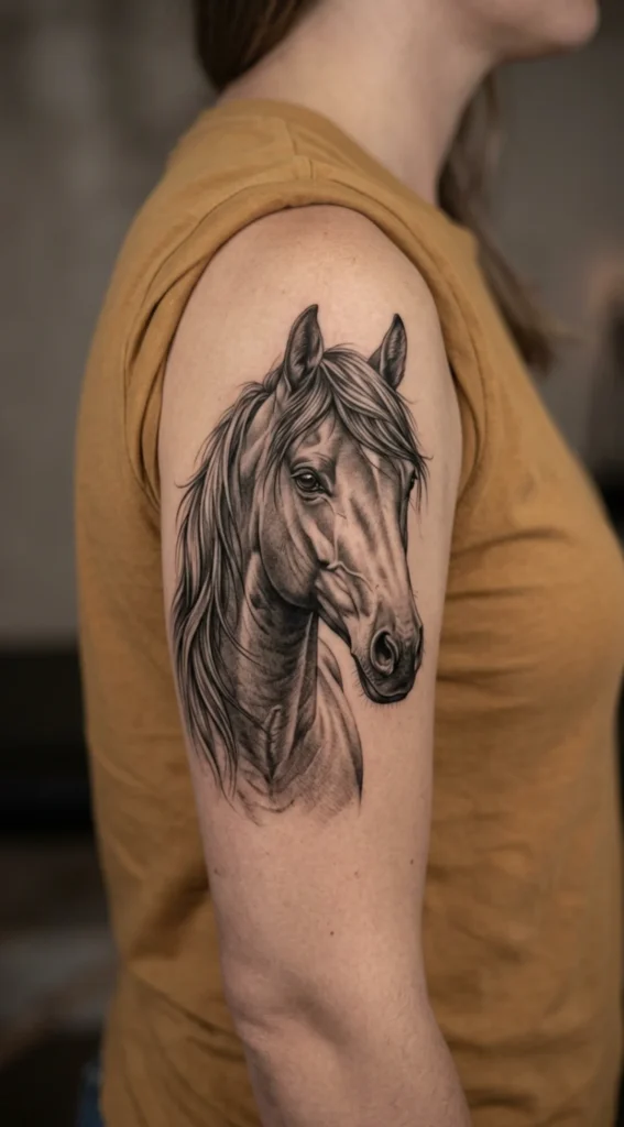 Realistic Black and Grey Horse Portrait
