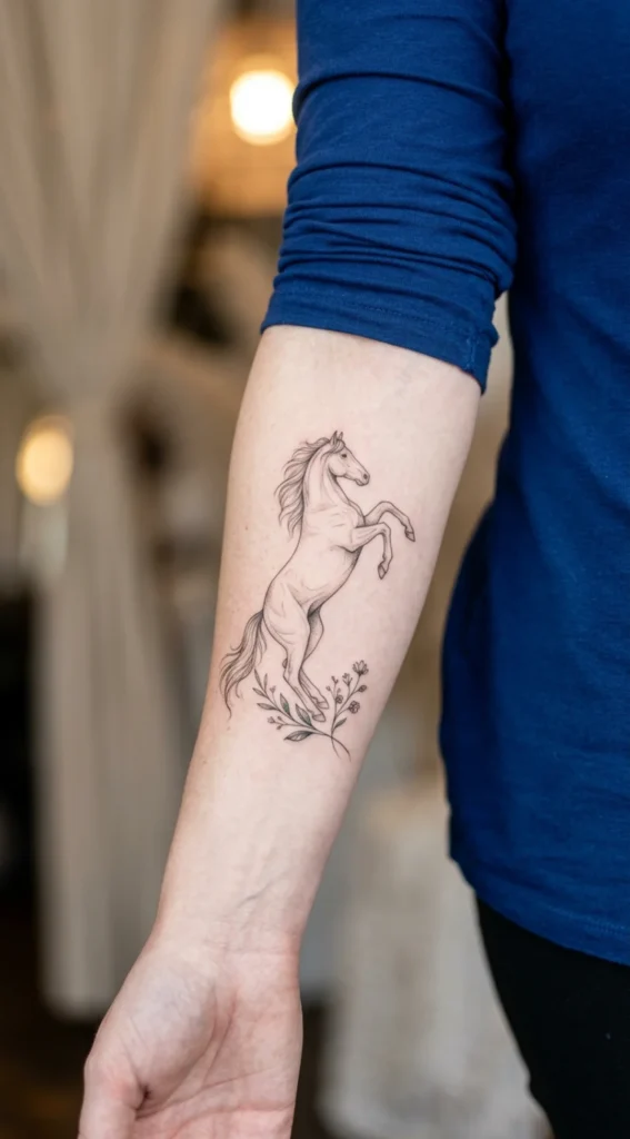 Rearing Horse Fine-Line Tattoo