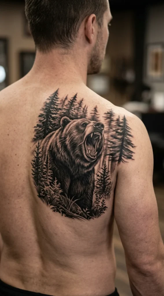 Roaring Black Bear in Forest