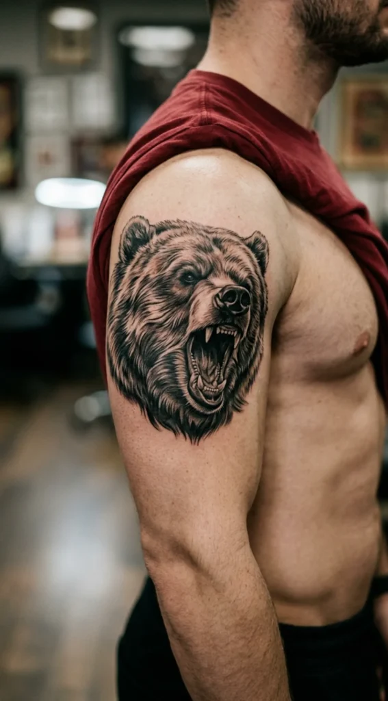 Roaring Grizzly Bear Head
