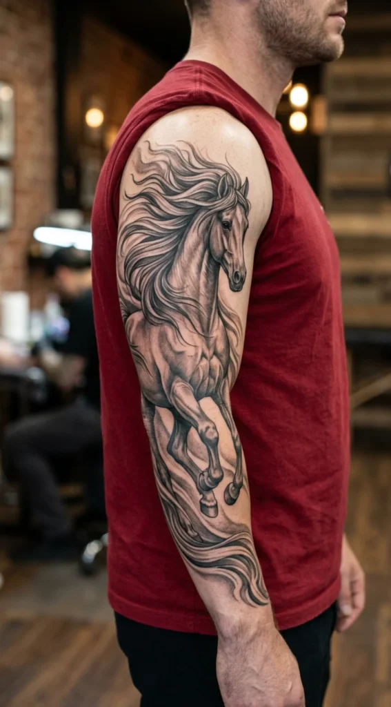 Running Mustang Full Sleeve with Flowing Mane