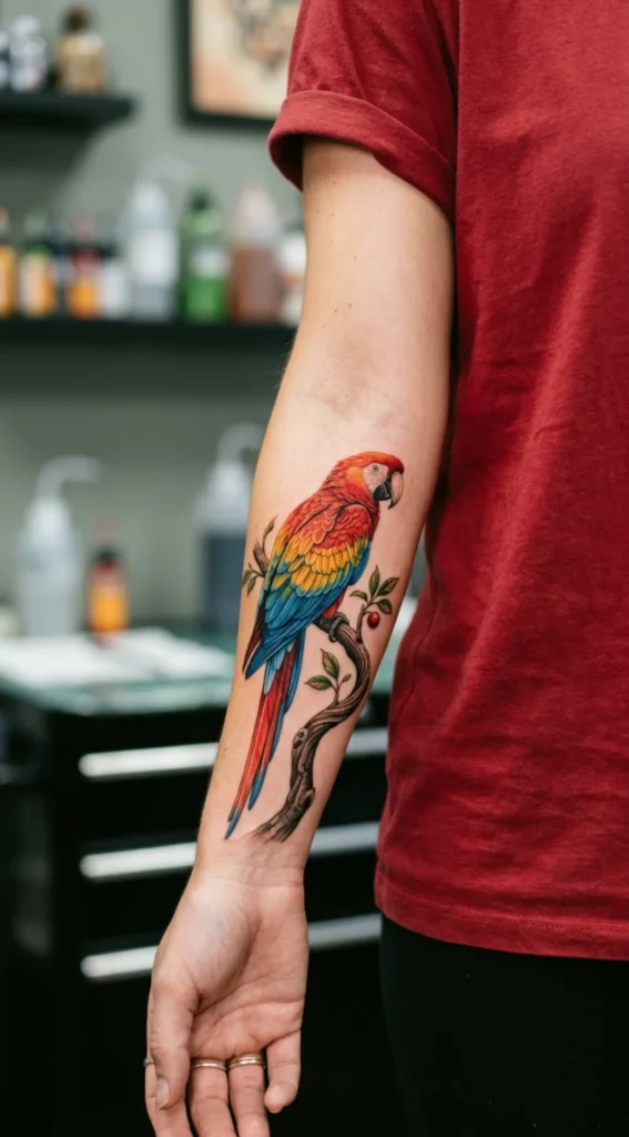 Scarlet Macaw Perched on a Tropical Branch