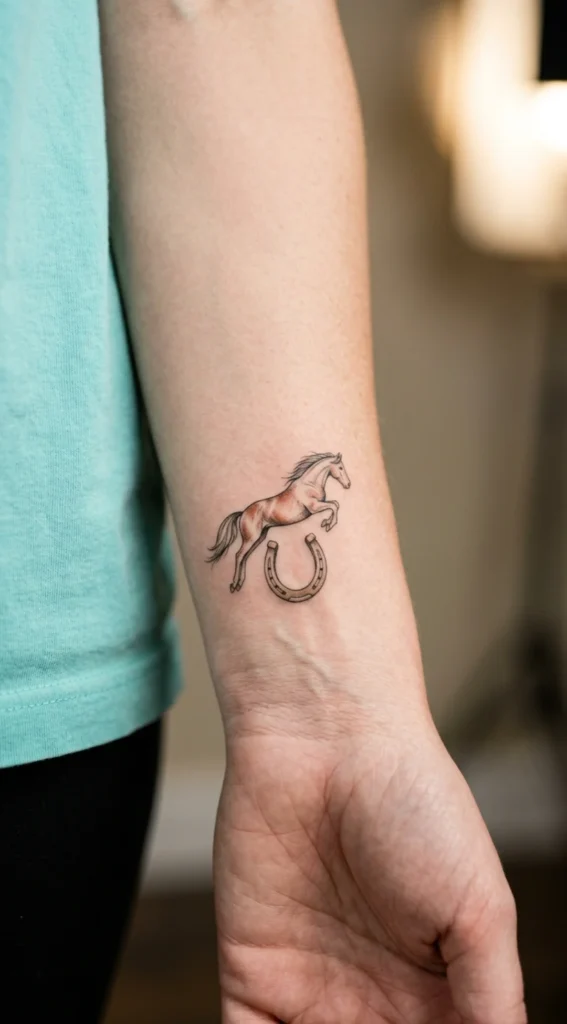 Small Equestrian Horse and Horseshoe Tattoo