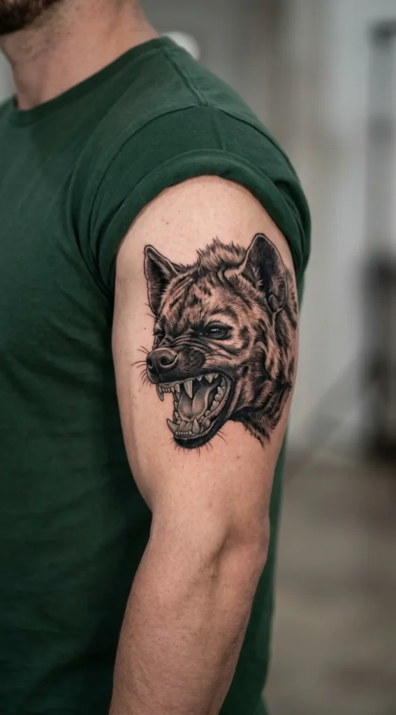 Snarling Hyena With Open Mouth