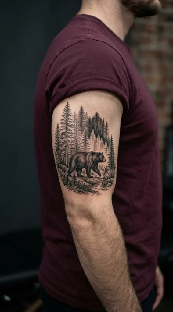 Solitary Bear in Forest Landscape