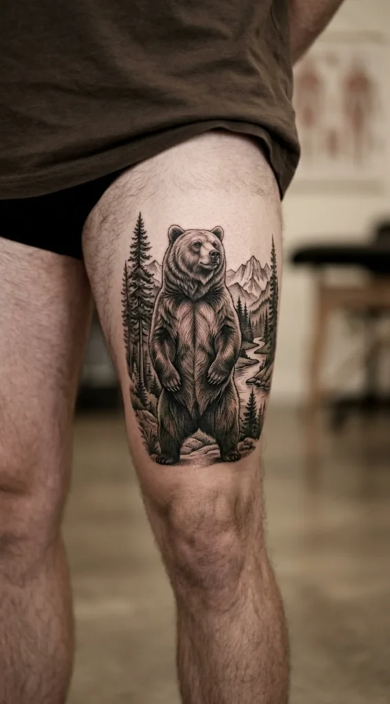 Standing Bear With Forest Background