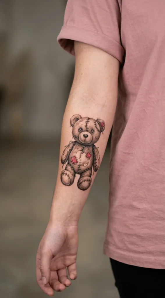 Stitched Teddy Bear With Visible Thread Details