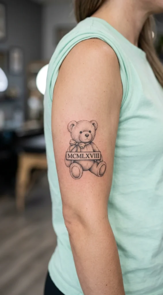 Teddy Bear With Roman Numeral Date Detail