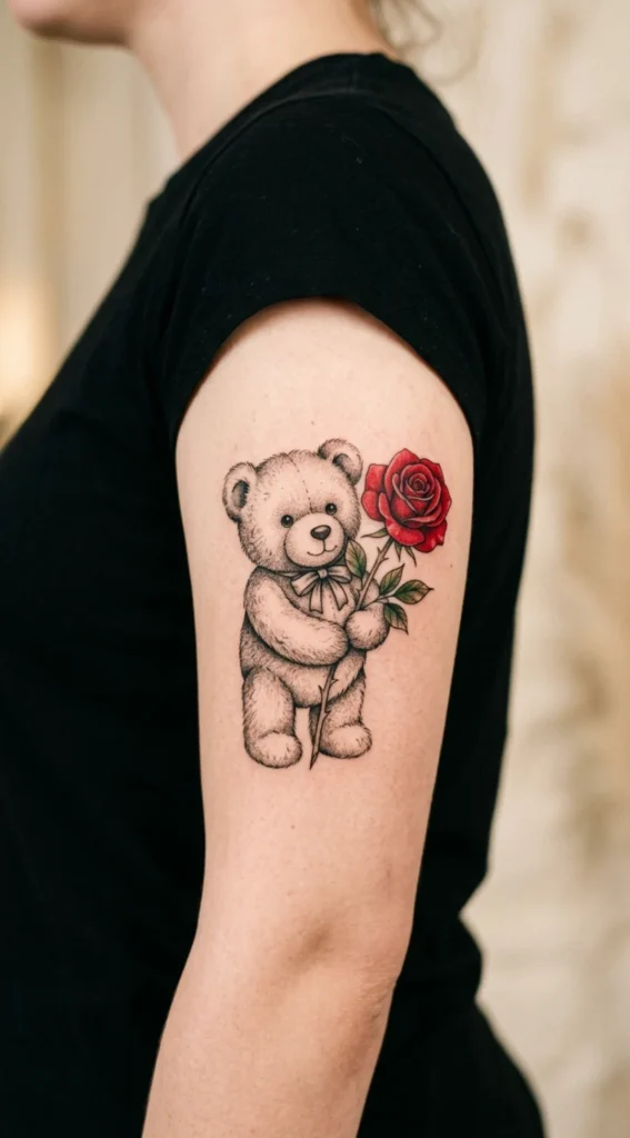 Teddy Bear With a Rose in Its Paw