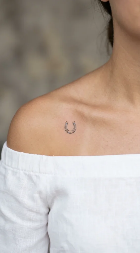 Tiny Horseshoe Collarbone Tattoo