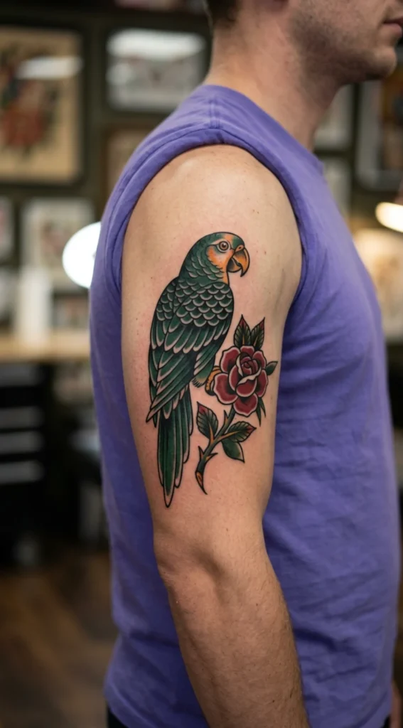 Traditional Parrot with Rose