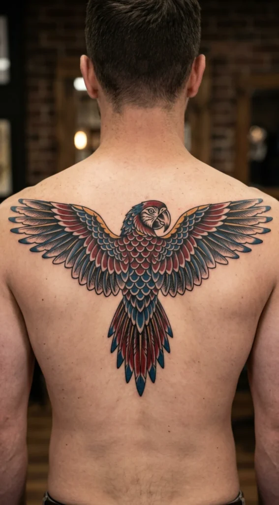 Traditional Parrot with Wings Open