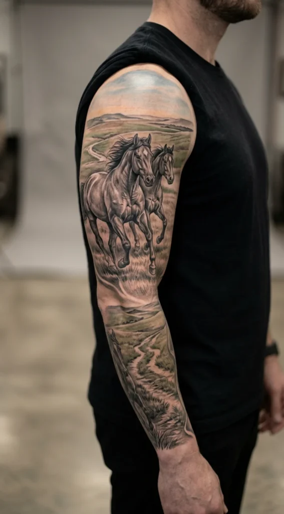 Two Horses Full Sleeve with Open Plains