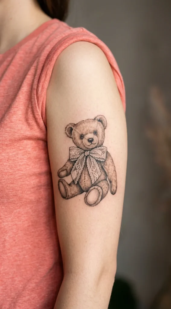Vintage Teddy Bear With Lace Bow