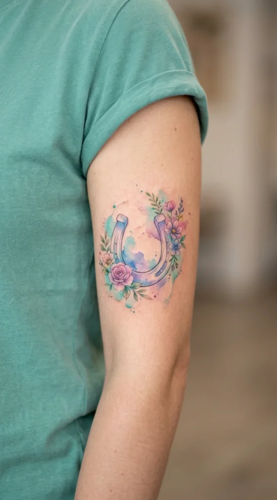 Watercolor Horseshoe with Flowers