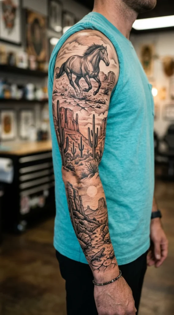 Wild Horse Full Sleeve with Desert Landscape