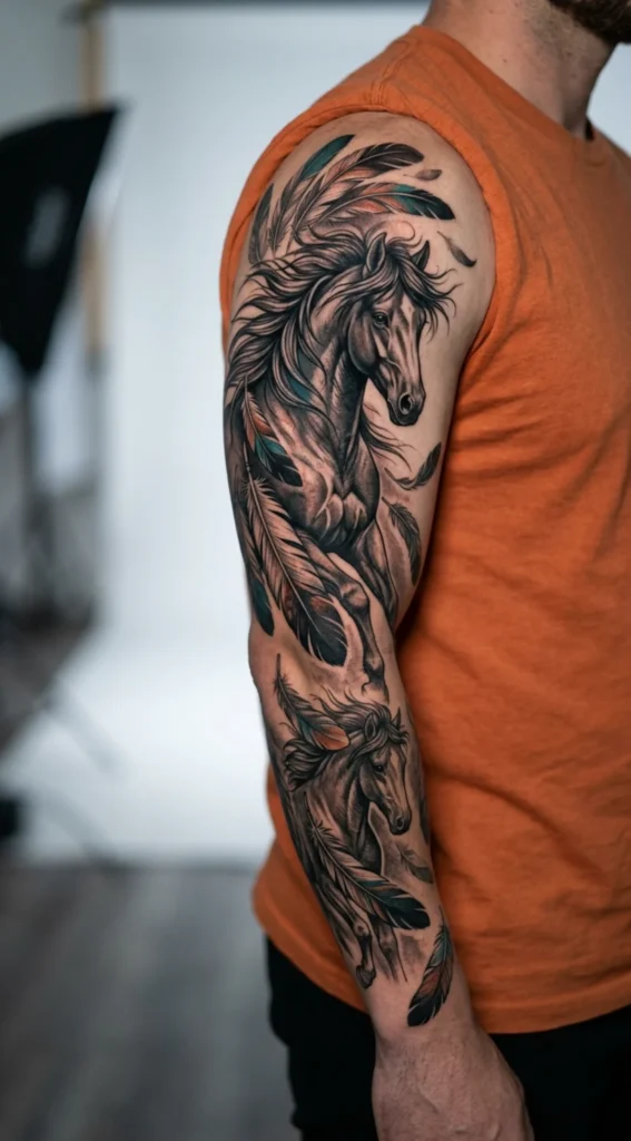 Wild Horse Full Sleeve with Feathers