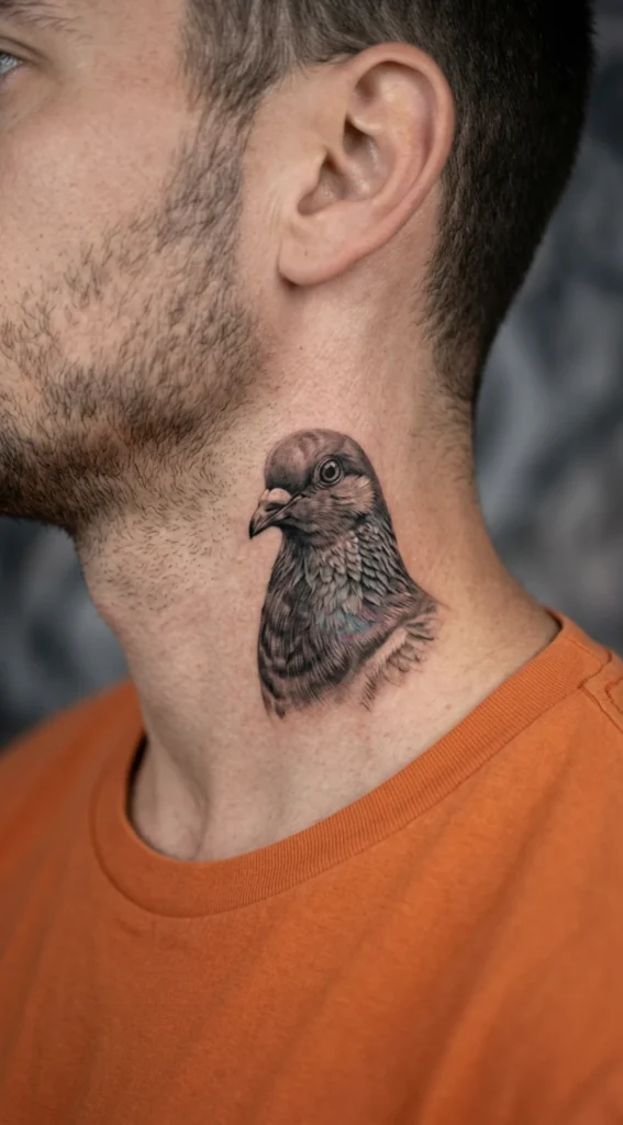 Detailed Pigeon Portrait on Neck