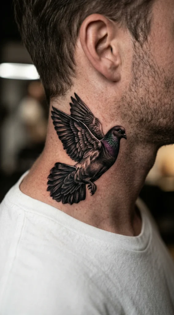 Dramatic Shading Pigeon on Neck