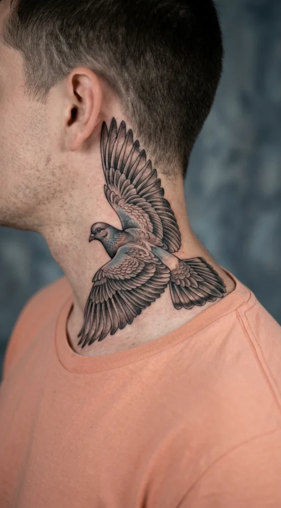 Extended Wings Pigeon on Neck